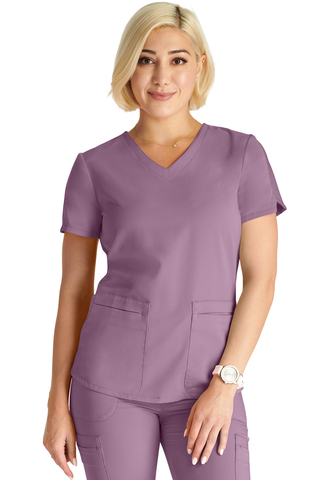 Limited Edition - Cherokee Atmos Women's 2-Pocket STRETCH Coolmax V-Neck Scrub Set in Mauve Haze