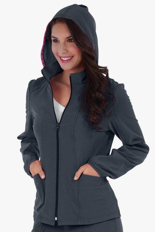 HeartSoul Break on Through Women's Hooded Warm Up Solid Scrub Jacket 20310