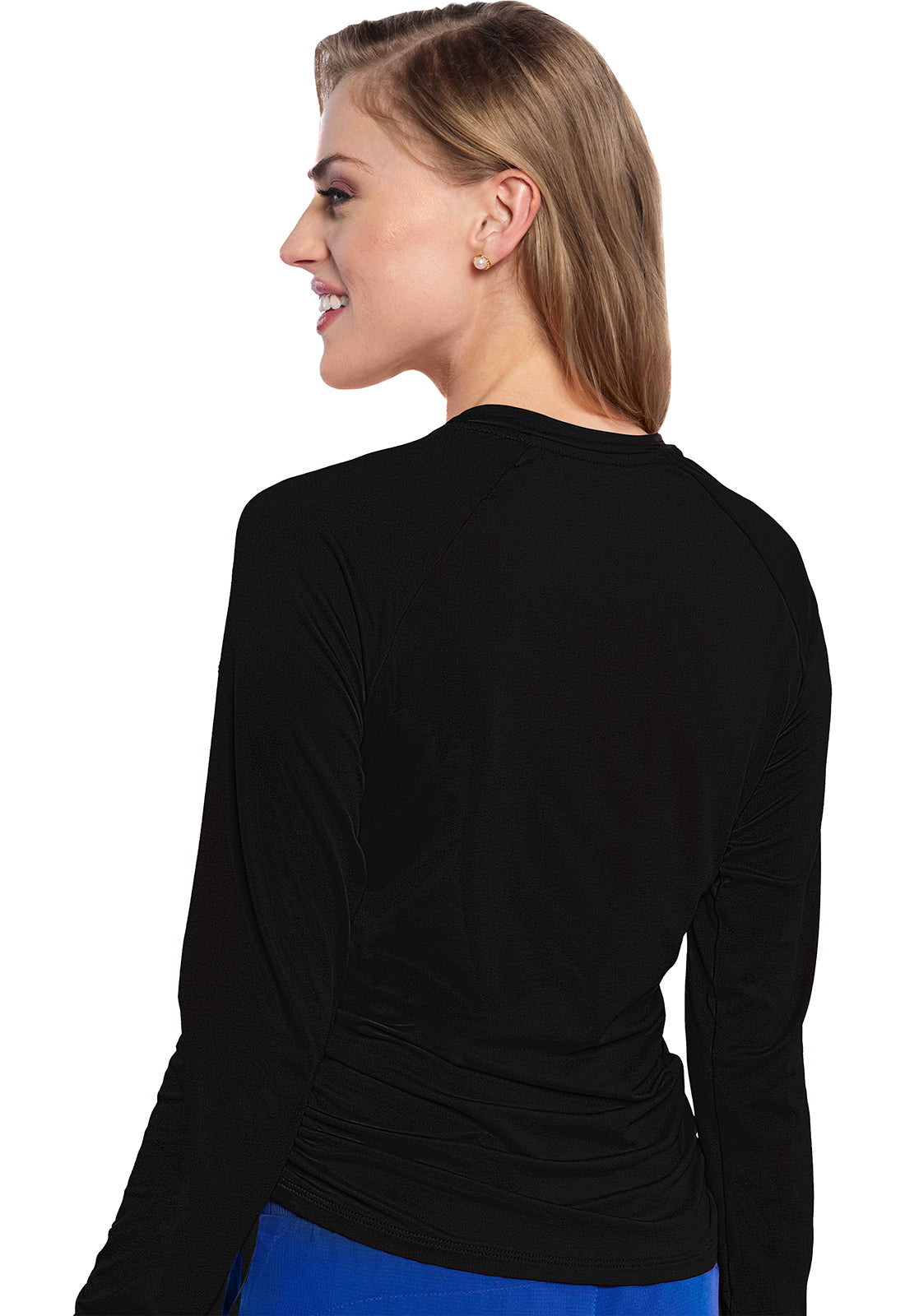 Med Couture AMP Collection Women's Long Sleeve Ruched Underscrub MC700 BLK Black