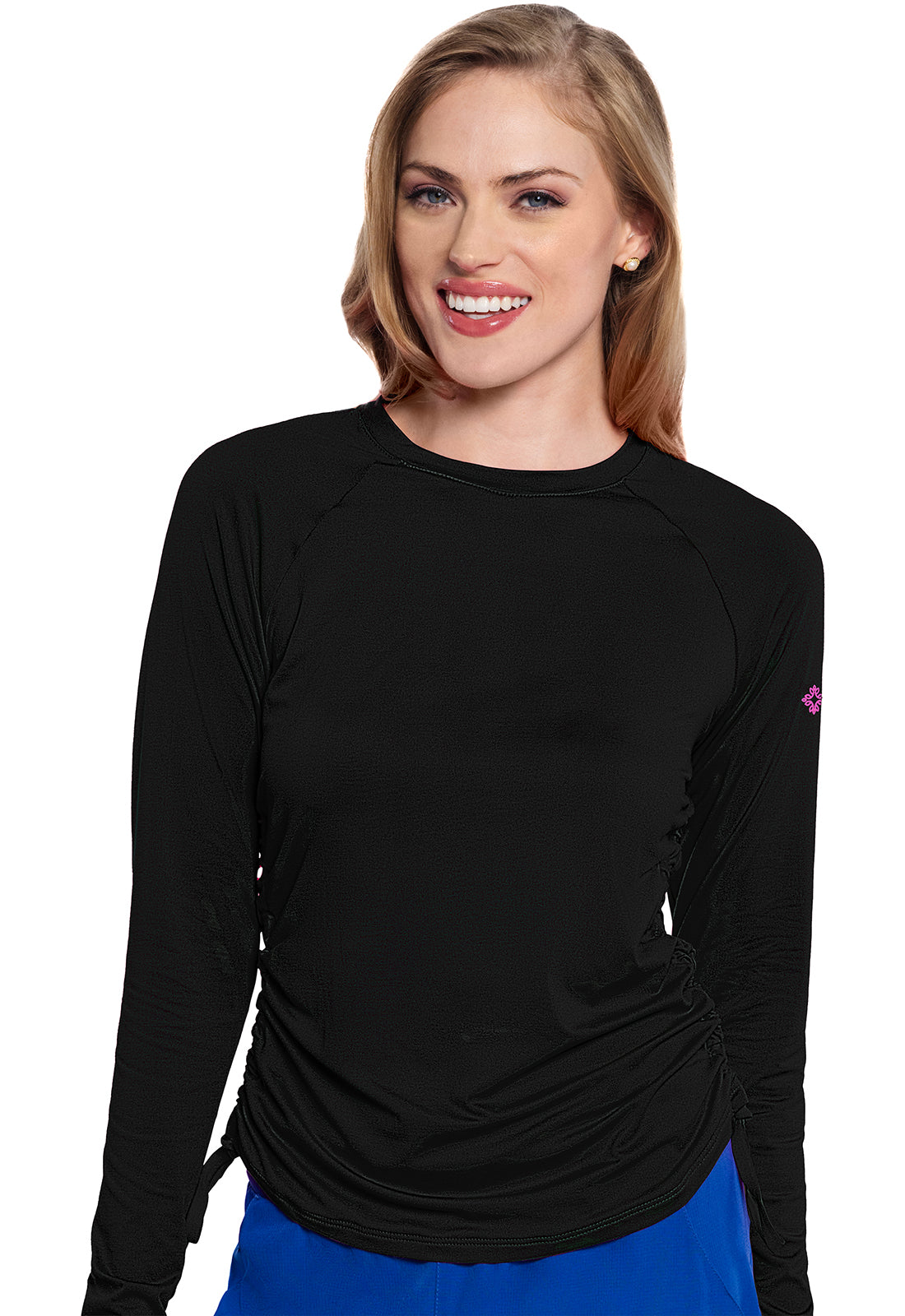 Med Couture AMP Collection Women's Long Sleeve Ruched Underscrub MC700 BLK Black