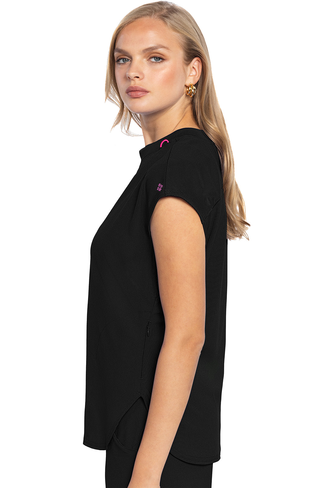 Med Couture AMP Collection Women's Round Neck Tuckable Scrub Top MC703 BLK Black