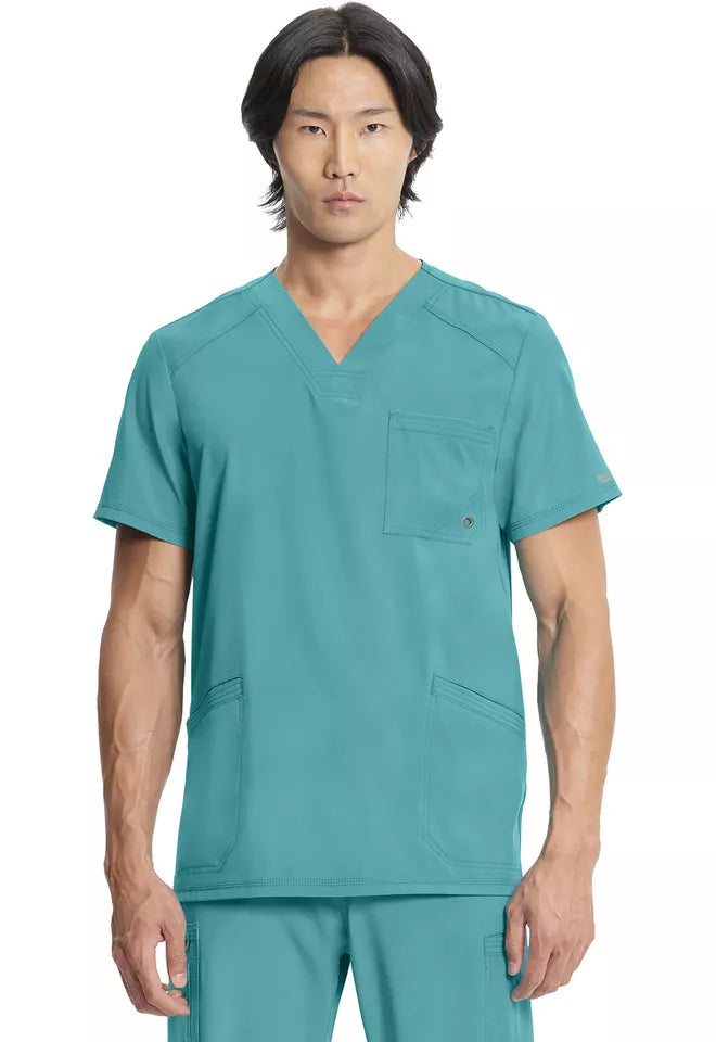 Cherokee Infinity Men's Scrub Set V-Neck 3 Pocket Top & Fly Front Straight Pant in Teal