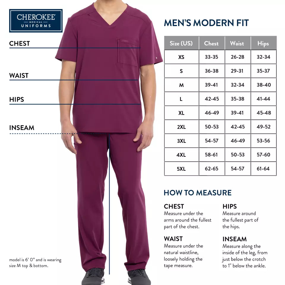 Cherokee Infinity Men's Scrub Set V-Neck 3 Pocket Top & Fly Front Straight Pant in Teal