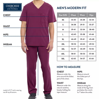 Cherokee Infinity Men's Scrub Set V-Neck 3 Pocket Top & Fly Front Straight Pant in Teal