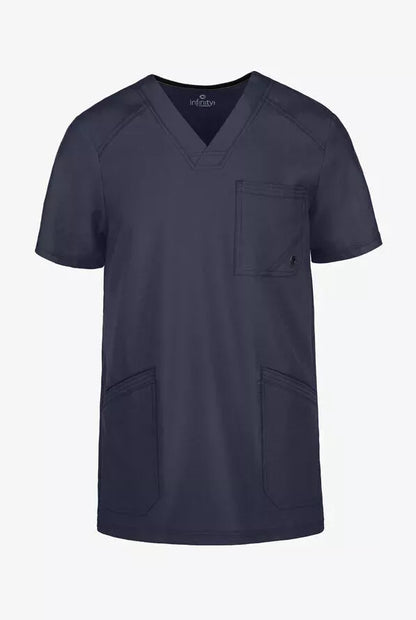 Cherokee Infinity Men's Scrub Set V-Neck 3 Pocket Top & Fly Front Straight Pant in Navy