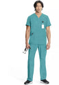 Cherokee Infinity Men's Scrub Set V-Neck 3 Pocket Top & Fly Front Straight Pant in Teal