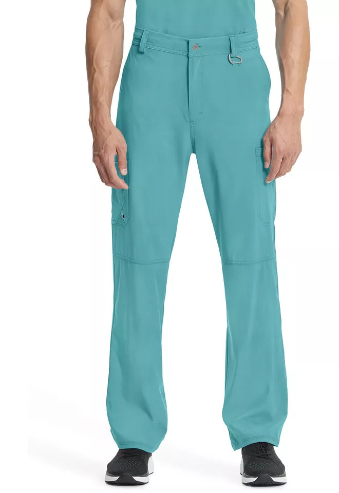 Cherokee Infinity Men's Scrub Set V-Neck 3 Pocket Top & Fly Front Straight Pant in Teal